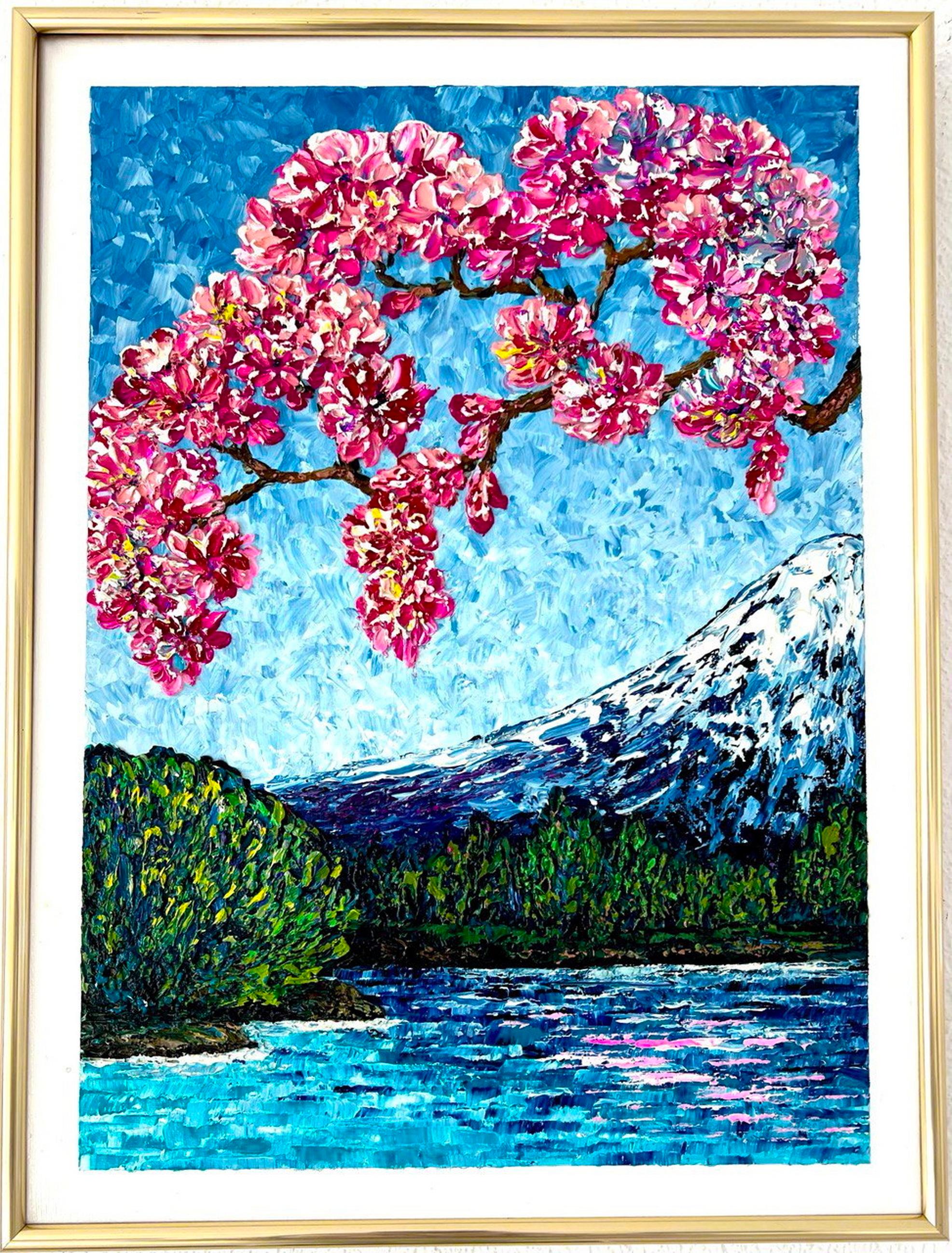 Vik Schroeder  Interior Painting -  Spring Impression. Original oil impasto painting, impressionism, sakura bloom.