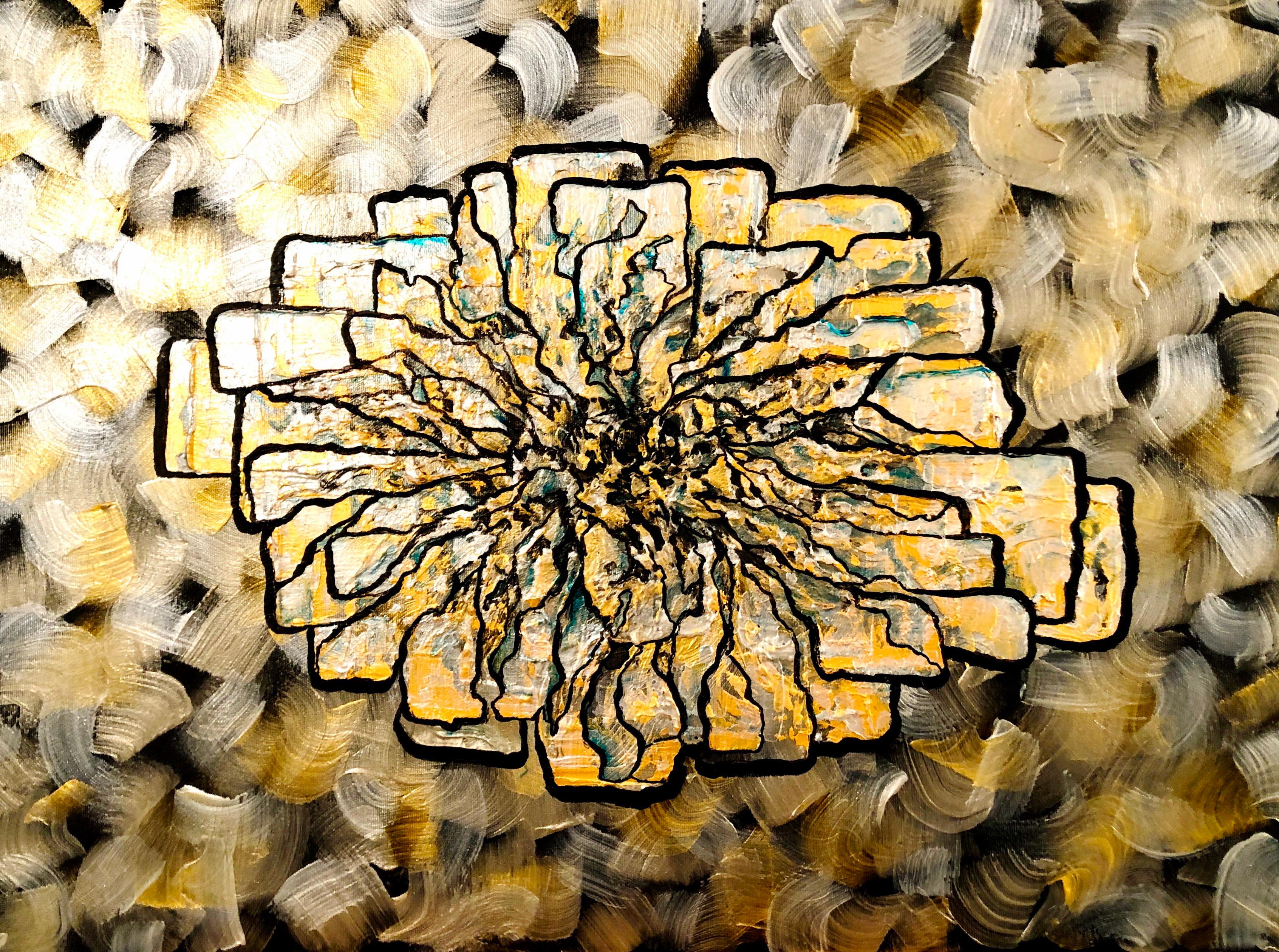  The golden flower of prosperity. - Abstract Expressionist Mixed Media Art by Vik Schroeder 