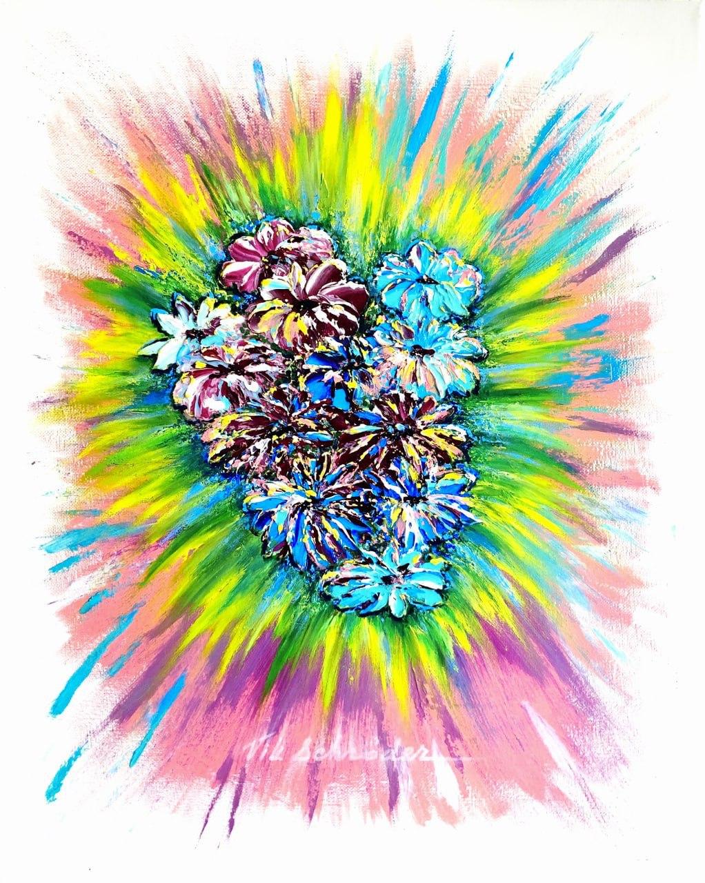 La primavera è arrivata. Pittura a olio semi-astratta dell'espressionismo floreale. Arte da regalo.