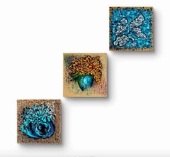 Trittico "Melodie del giorno"/ Pittura 3d a impasto floreale / arte astratta e lunatica.