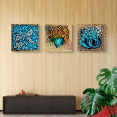 Triptychon "Melodien des Tages"/ Florale 3d Impasto Malerei / abstrakte stimmungsvolle Kunst-
