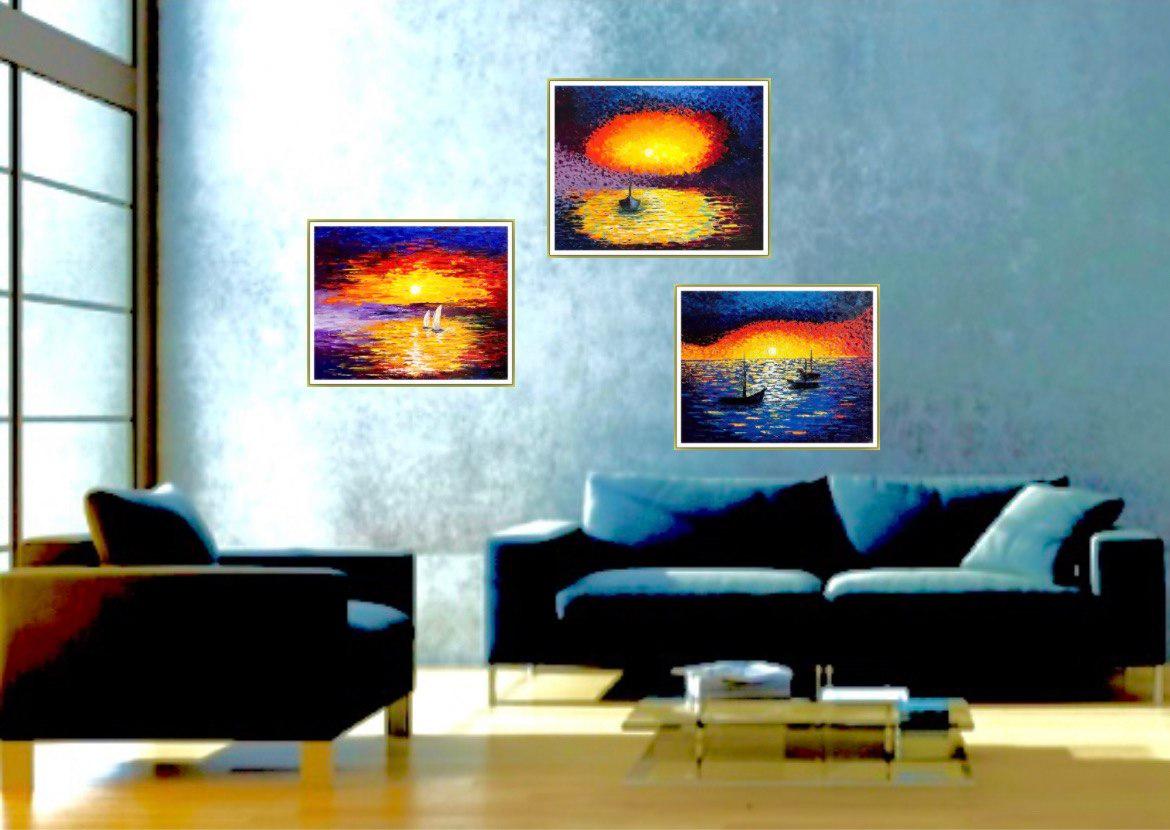 Triptyque « THE BEAUTY OF SUNset » Peinture à l'huile / Impressionnisme / Mer, soleil - Impressionnisme abstrait Painting par Vik Schroeder 