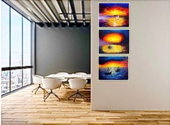 Triptychon „THE BEAUTY OF SUNSET“. Оil Impasto Malerei / Impressionismus / Meer, Sonne