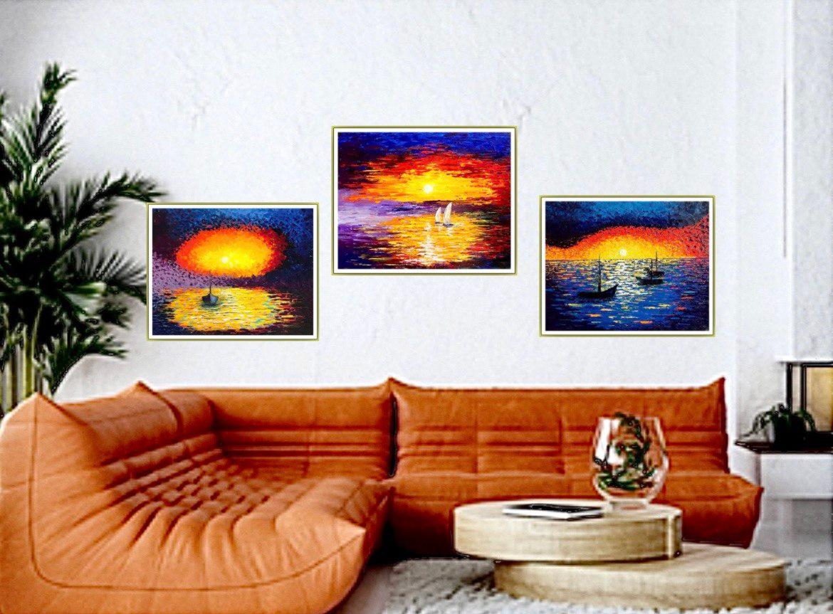 Triptyque « THE BEAUTY OF SUNset » Peinture à l'huile / Impressionnisme / Mer, soleil en vente 1
