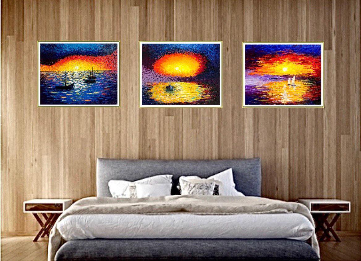 Triptyque « THE BEAUTY OF SUNset » Peinture à l'huile / Impressionnisme / Mer, soleil en vente 3