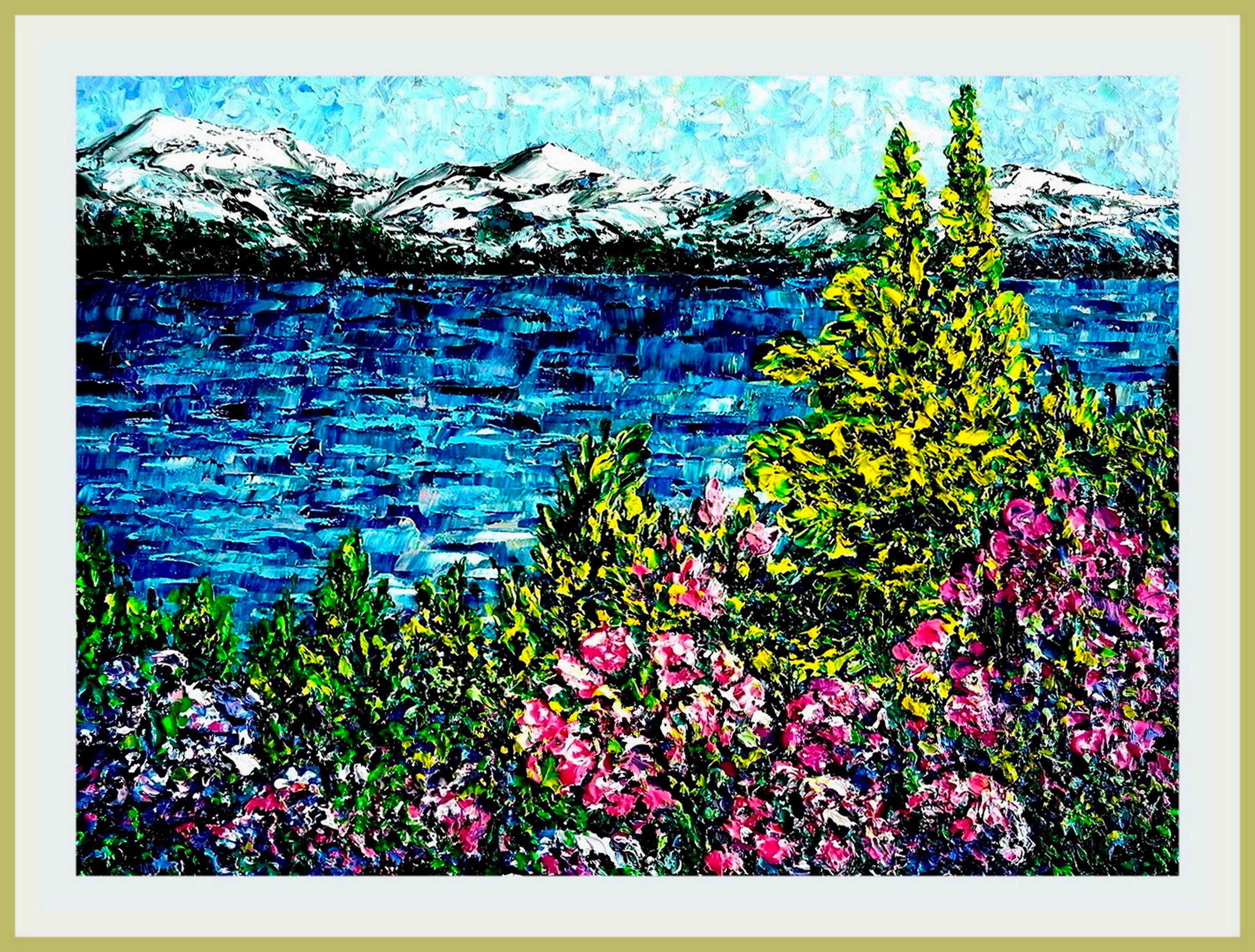 Walensee. Impressione di Heidiland. Pittura originale ad olio ad impasto, impressionismo.