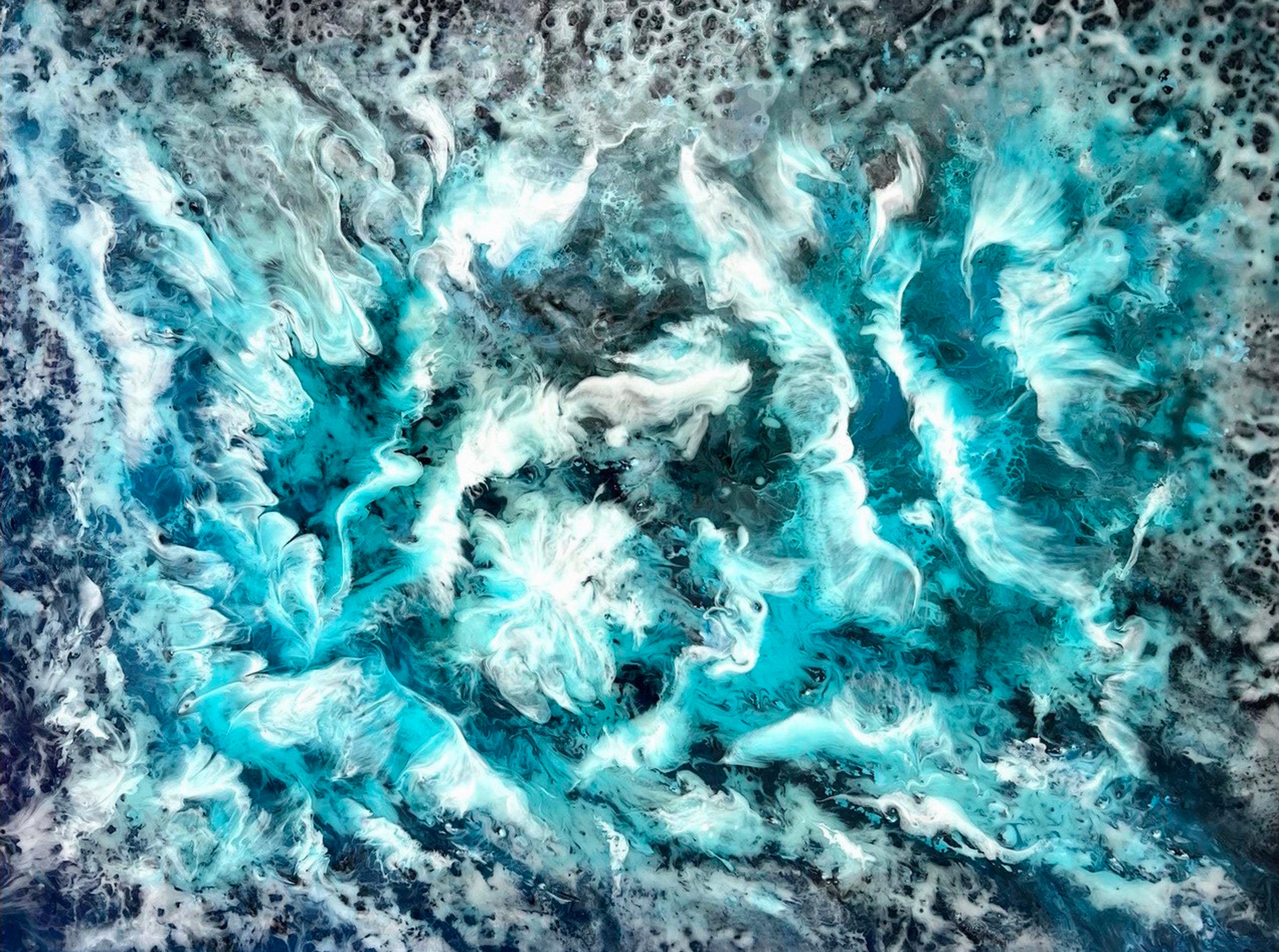Wasser- und Himmel tanzend. Abstraktes Interieur-Gemälde. Wolken im blauen Ozean. – Painting von Vik Schroeder 