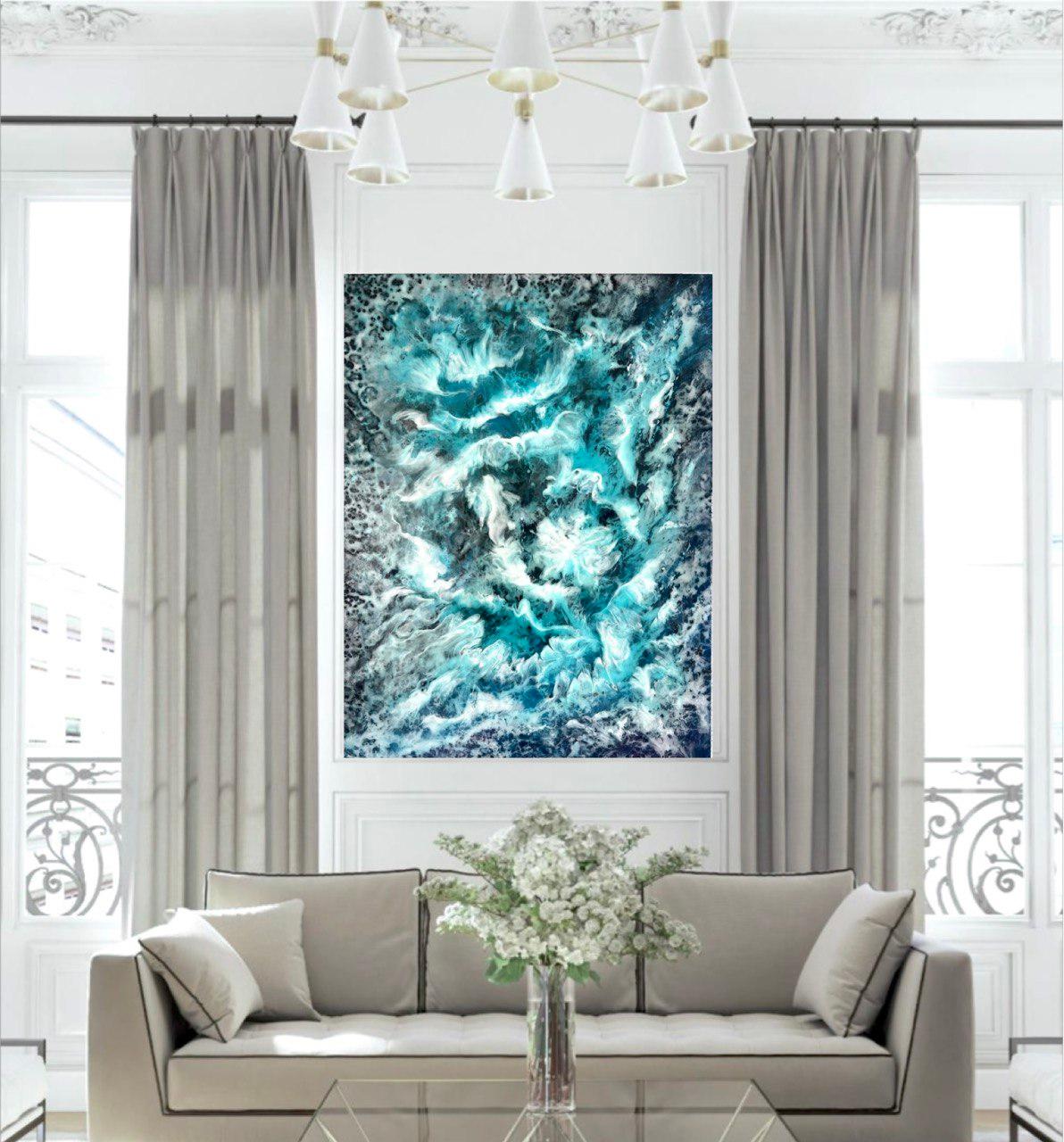Water and Sky dancing. Interior Abstract painting. Acryl, Art Resin 80x60cm