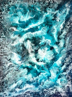 Water and Sky dancing. Interior Abstract painting. Clouds in the blue ocean.