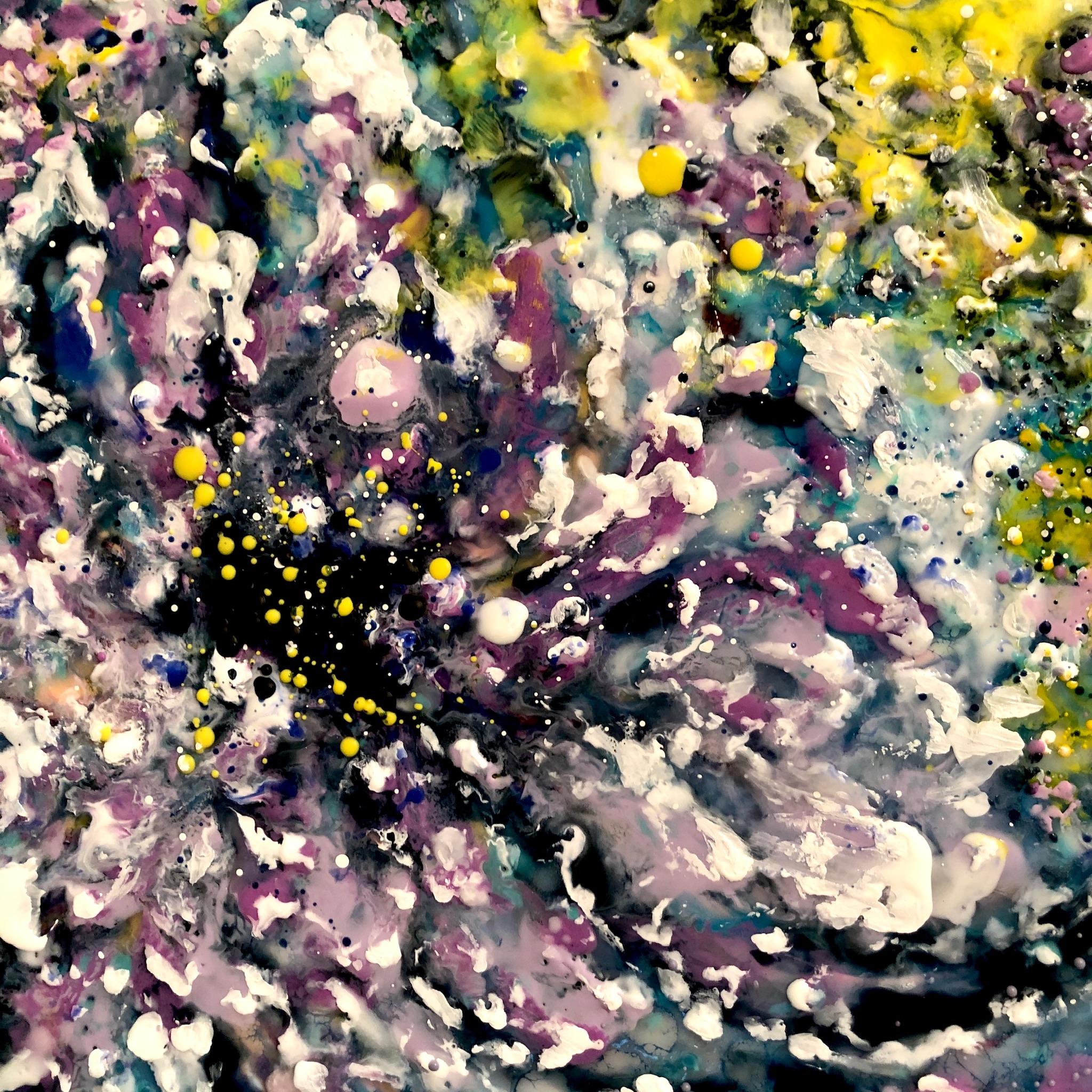 Fleurs d'eau. À l'encaustique ( cire chaude), impressionnisme. Mer / Flore / Abstrait  en vente 3