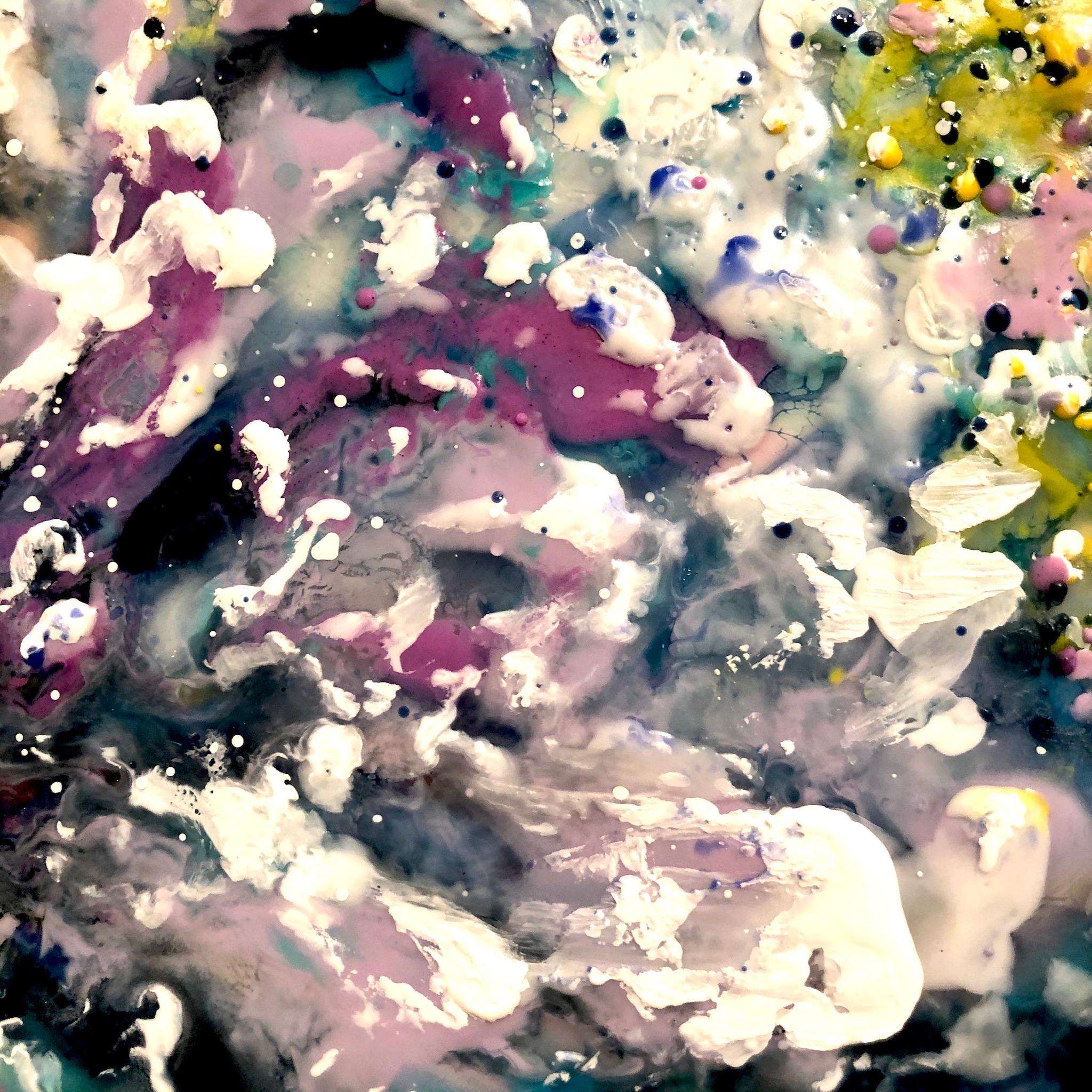 Fleurs d'eau. À l'encaustique ( cire chaude), impressionnisme. Mer / Flore / Abstrait  en vente 4