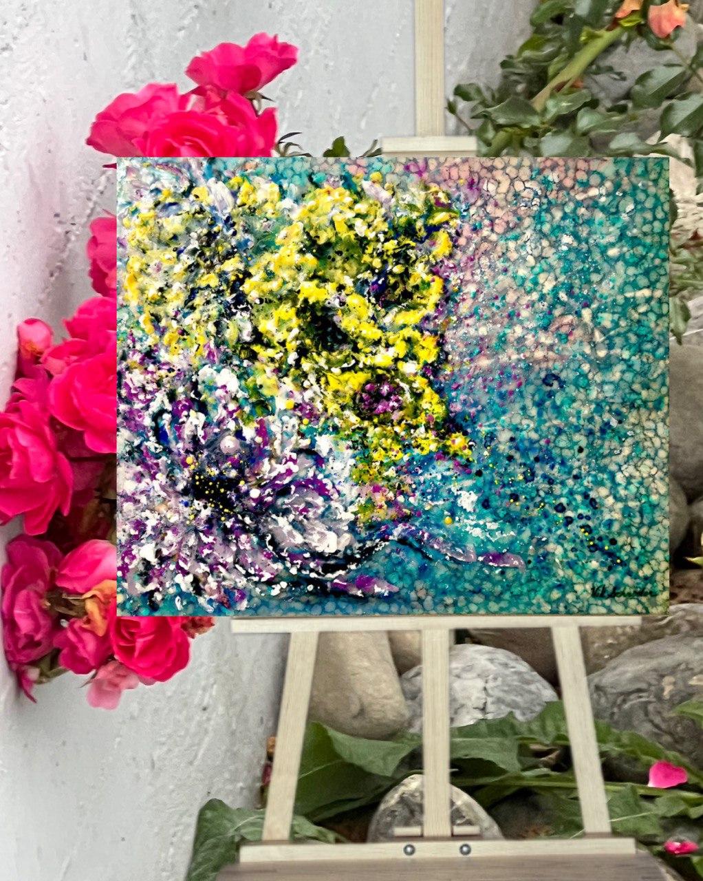Water Flowers. Encaustic (hot wax) Impressionism. Sea / Flora / Abstract  For Sale 1