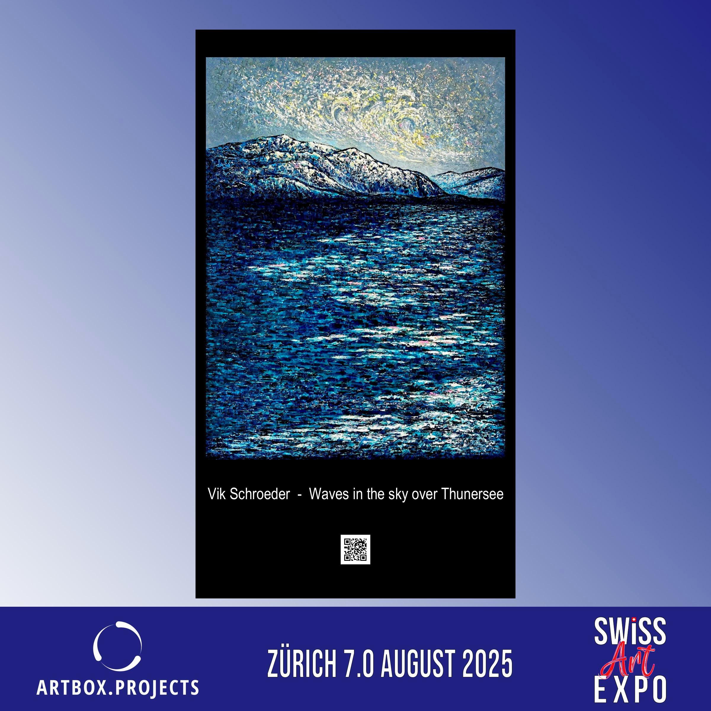 Waves in the sky over Thunersee / Impasto fine art. Style impressionniste. en vente 7