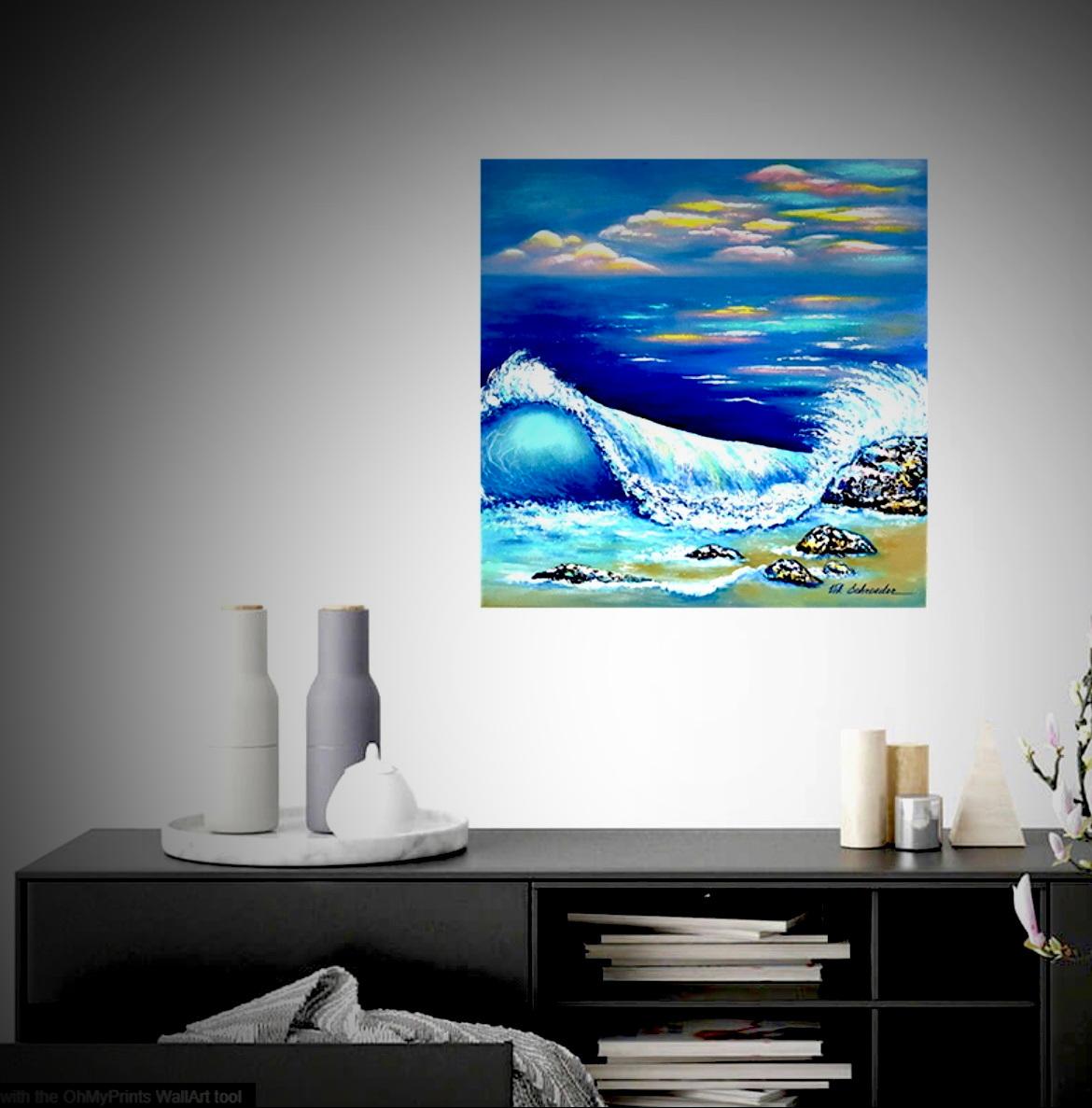 Wenn das Meer mit dem Himmel verschmilzt. Impressionismus Ölgemälde / Welle / Geschenkkunst. im Angebot 8