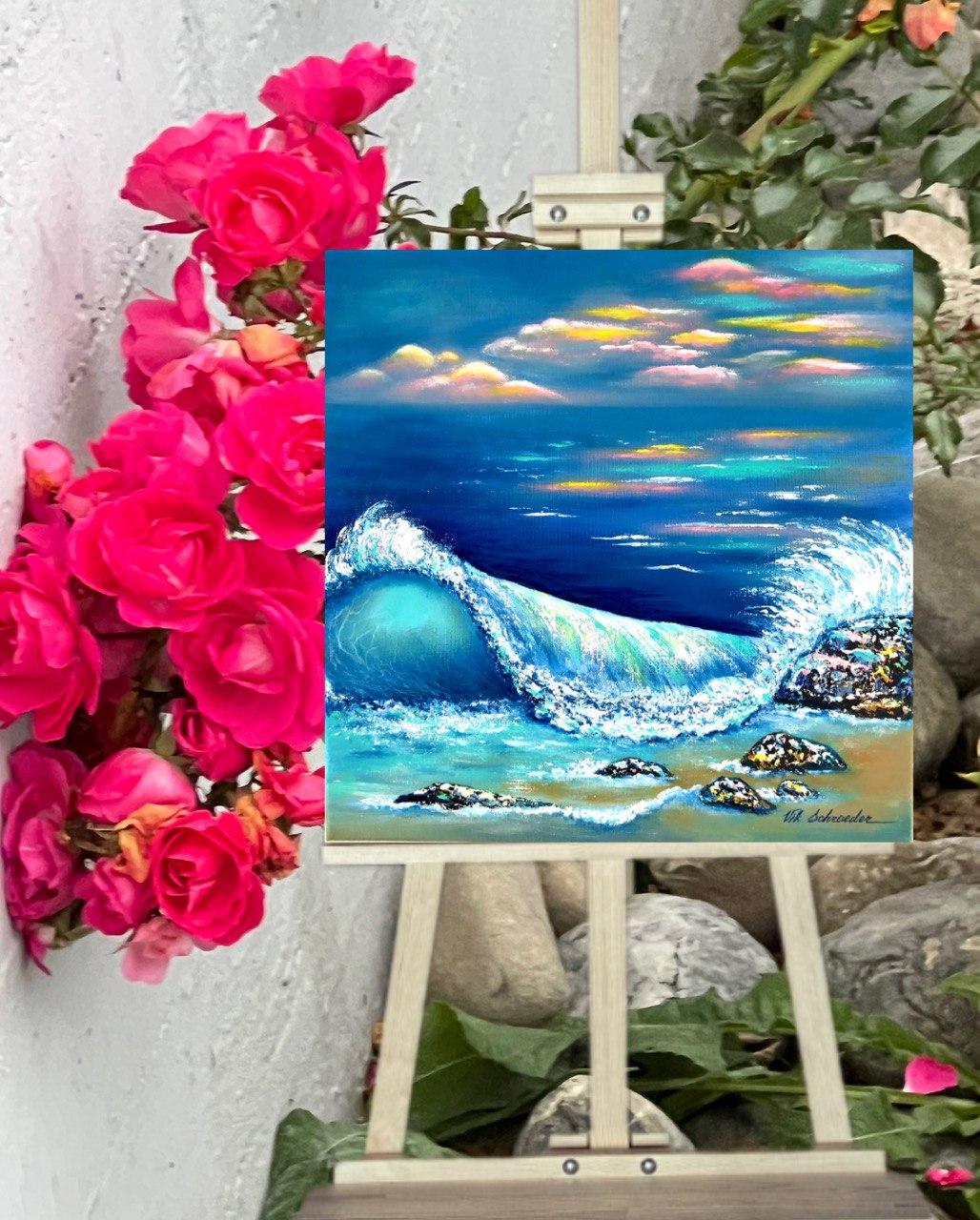 Wenn das Meer mit dem Himmel verschmilzt. Impressionismus Ölgemälde / Welle / Geschenkkunst. im Angebot 9