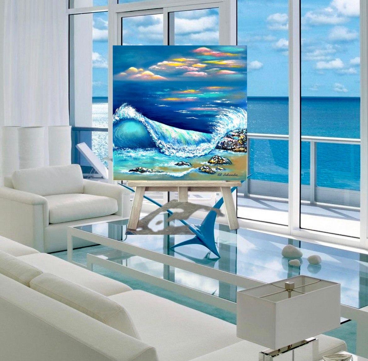 Wenn das Meer mit dem Himmel verschmilzt. Impressionismus Ölgemälde / Welle / Geschenkkunst. – Painting von Vik Schroeder 