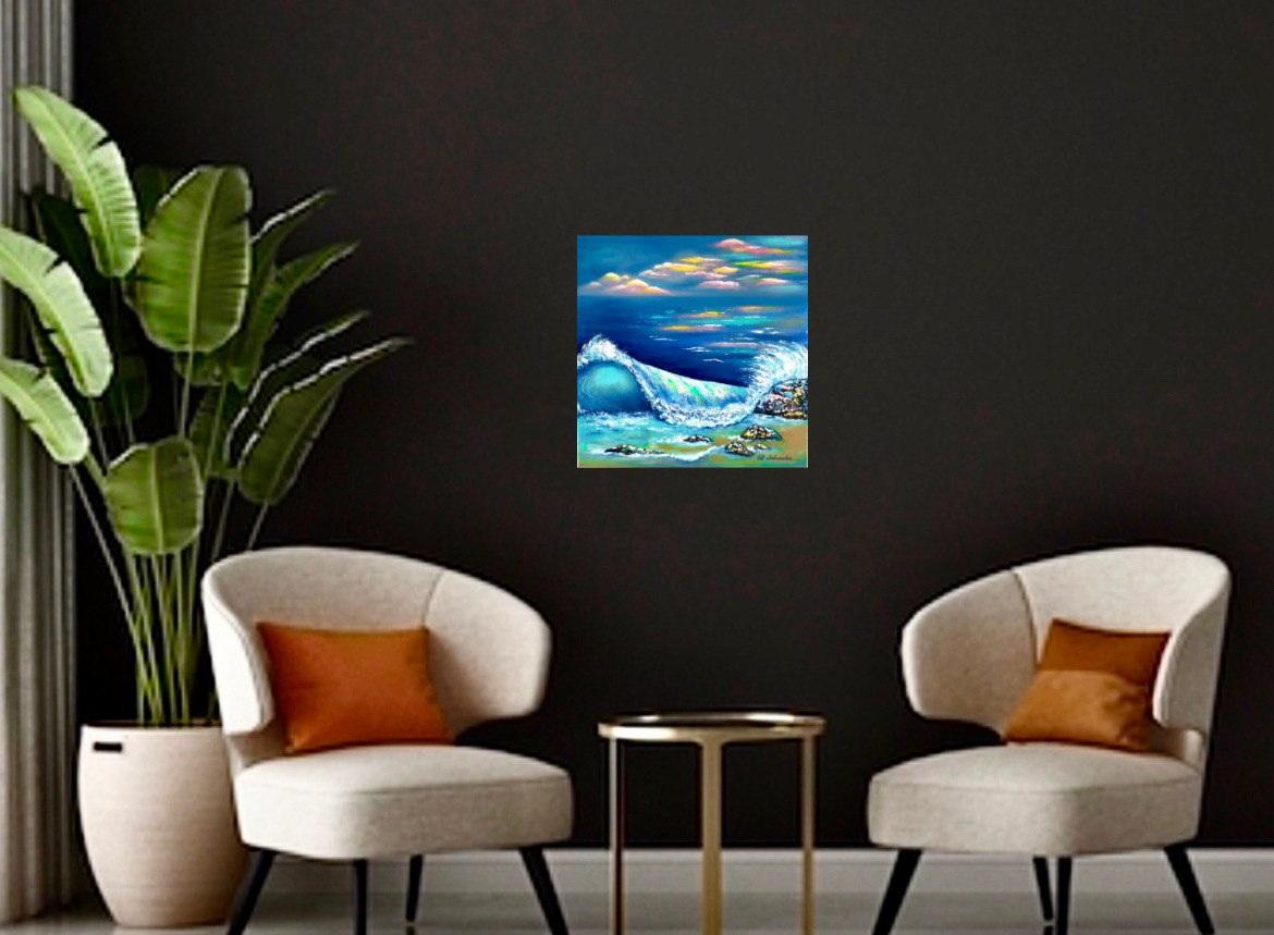 When the sea merges with the sky. Impressionism oil painting / wave / Gift Art. For Sale 3