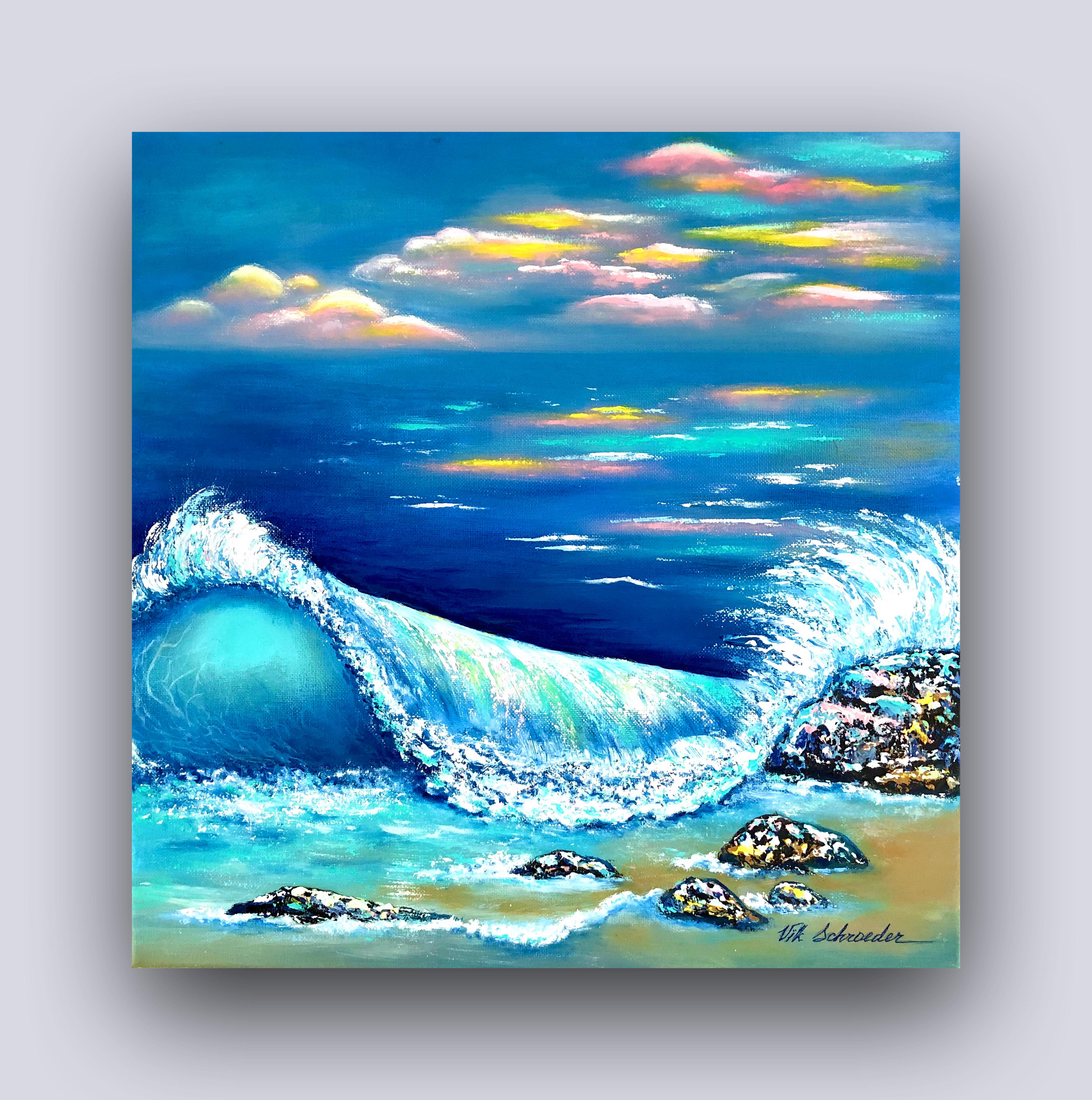 Vik Schroeder  Interior Painting - When the sea merges with the sky. Impressionism oil painting / wave / Gift Art.