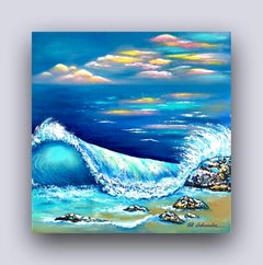 Quand la mer se confond avec le ciel. Peinture à l'huile impressionniste / vague / art cadeau