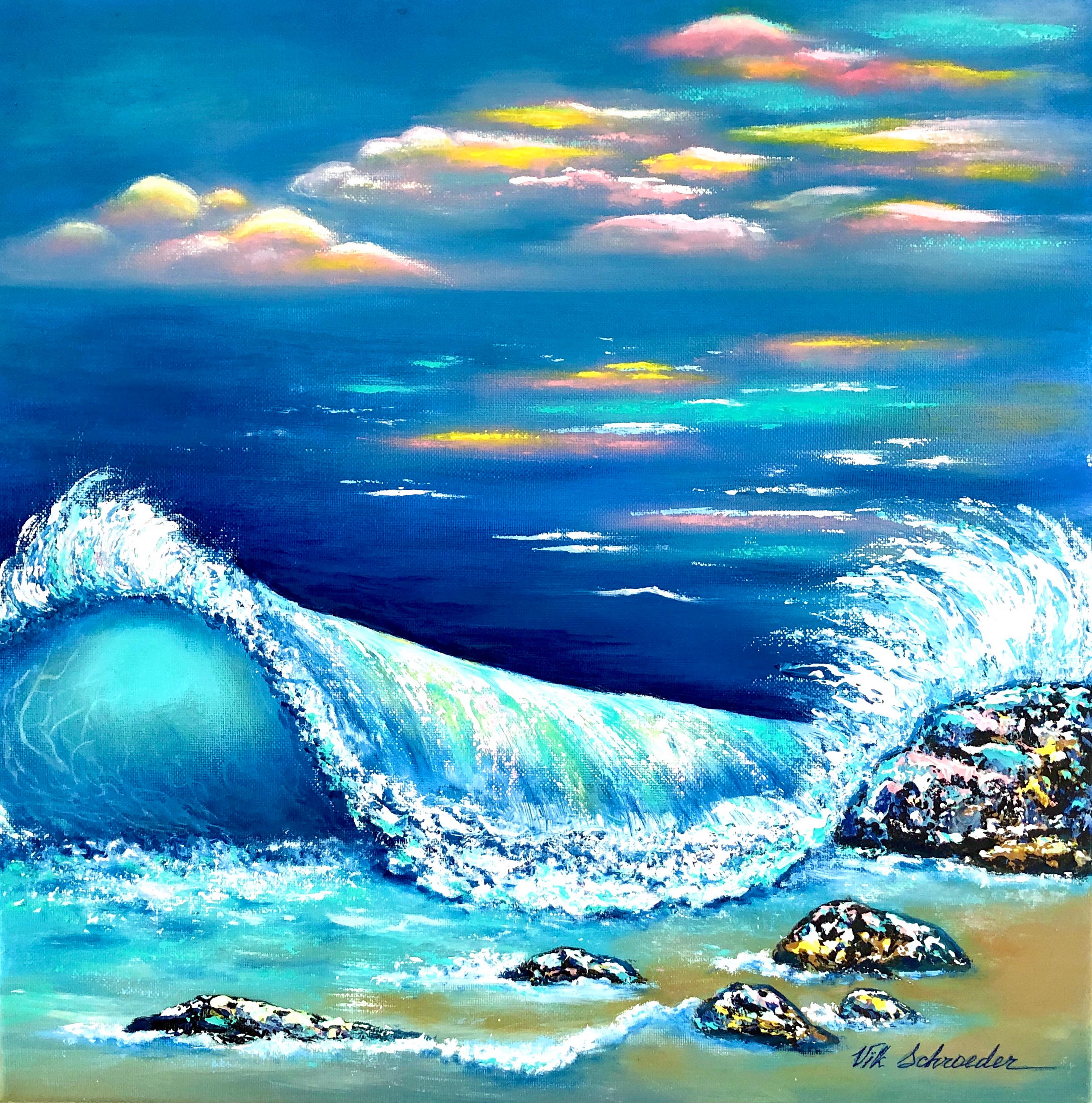 Vik Schroeder  Interior Painting - When the sea merges with the sky. Impressionism oil painting / wave / Gift Art.
