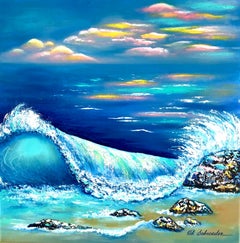 Quand la mer se confond avec le ciel. Peinture à l'huile impressionniste / vague / art cadeau