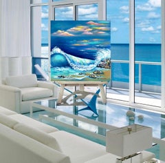 When the sea merges with the sky /Impressionism oil painting / wave / moody art
