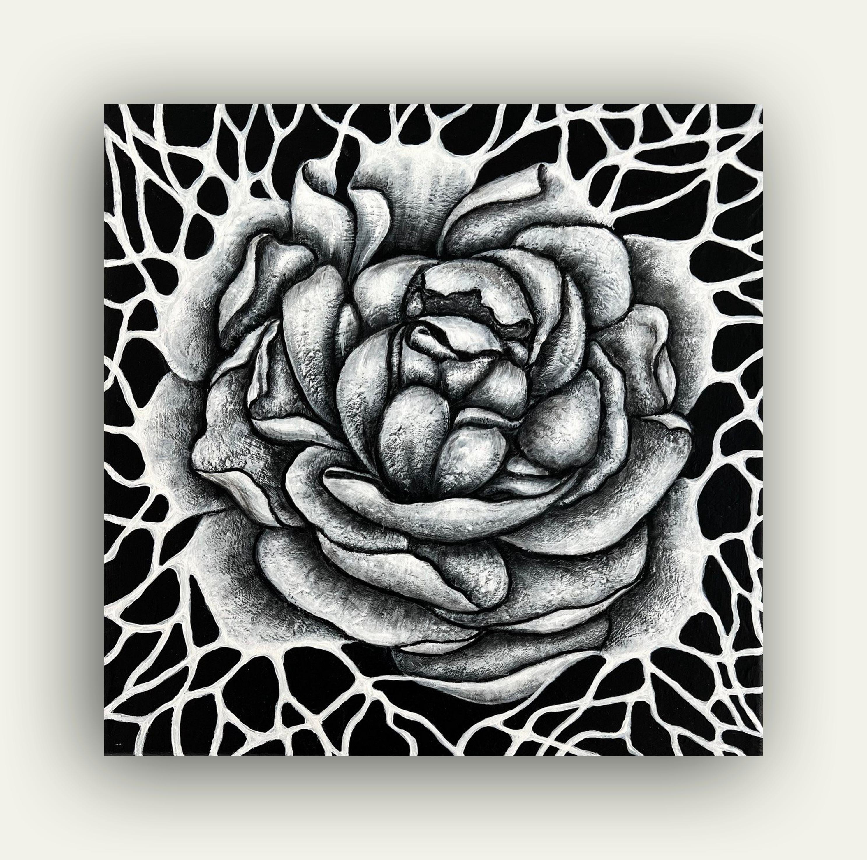 Wi-Fi // Abstract painting black & white moody floristics monochrome signed art.