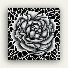 Wi-Fi // Abstract painting black & white moody floristics monochrome signed art.