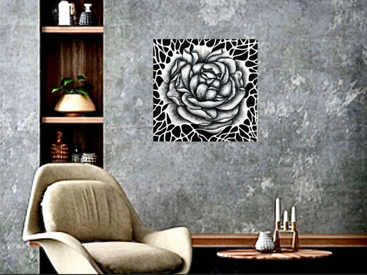 Wi-Fi / Abstrakt / Schwarz-Weiß-Blumen-/Blumenmalerei. im Angebot 9