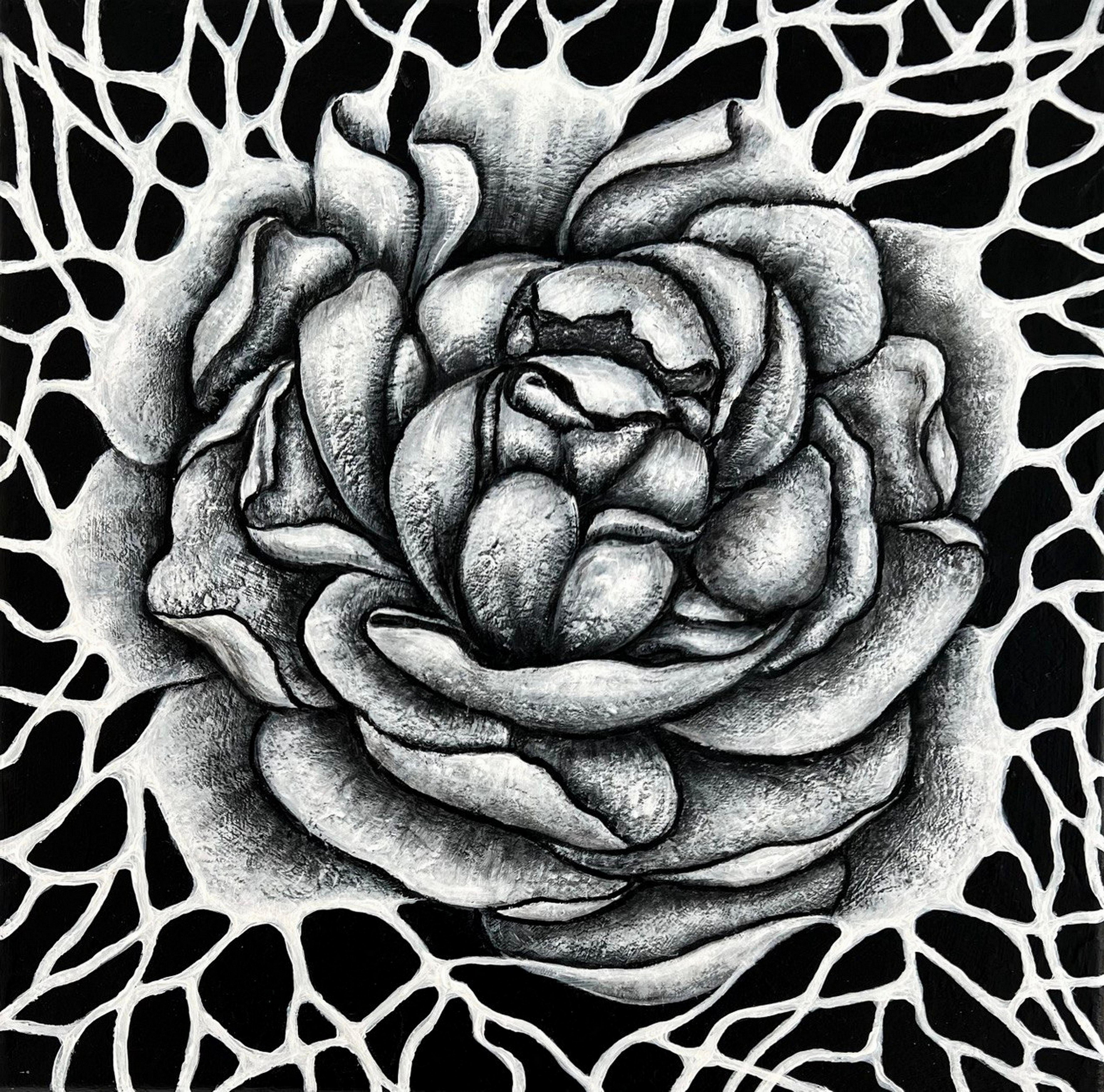 Whiting / Astratto / dipinto di fiori e fiori in bianco e nero.