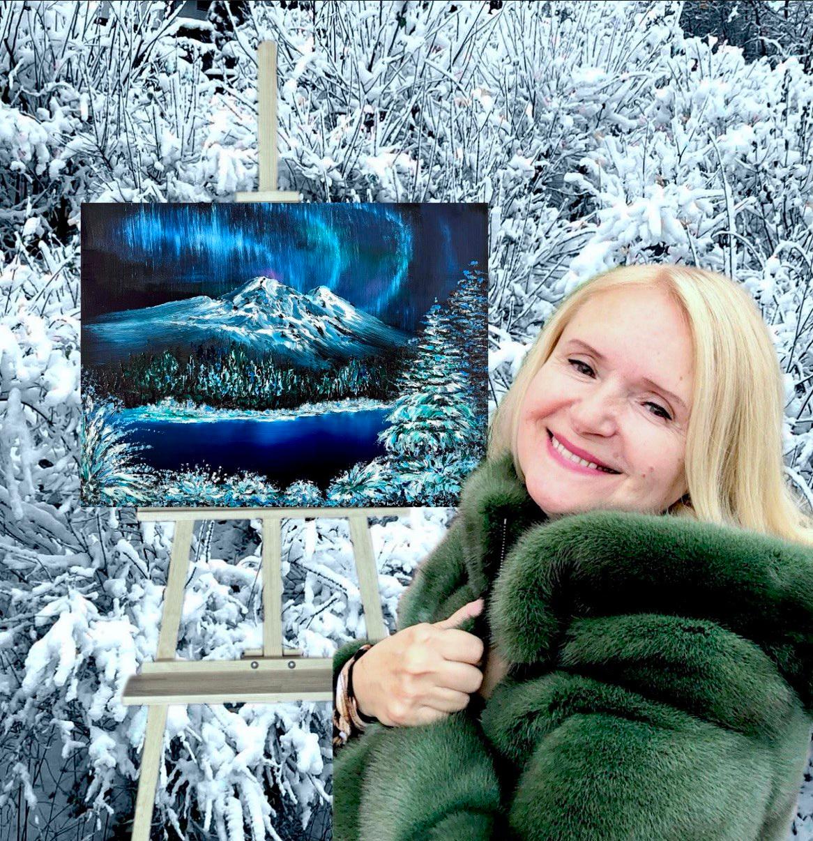 Fiaba d'inverno / Impressionismo / Olio / Inverno, neve, cielo, aurora boreale. in vendita 8