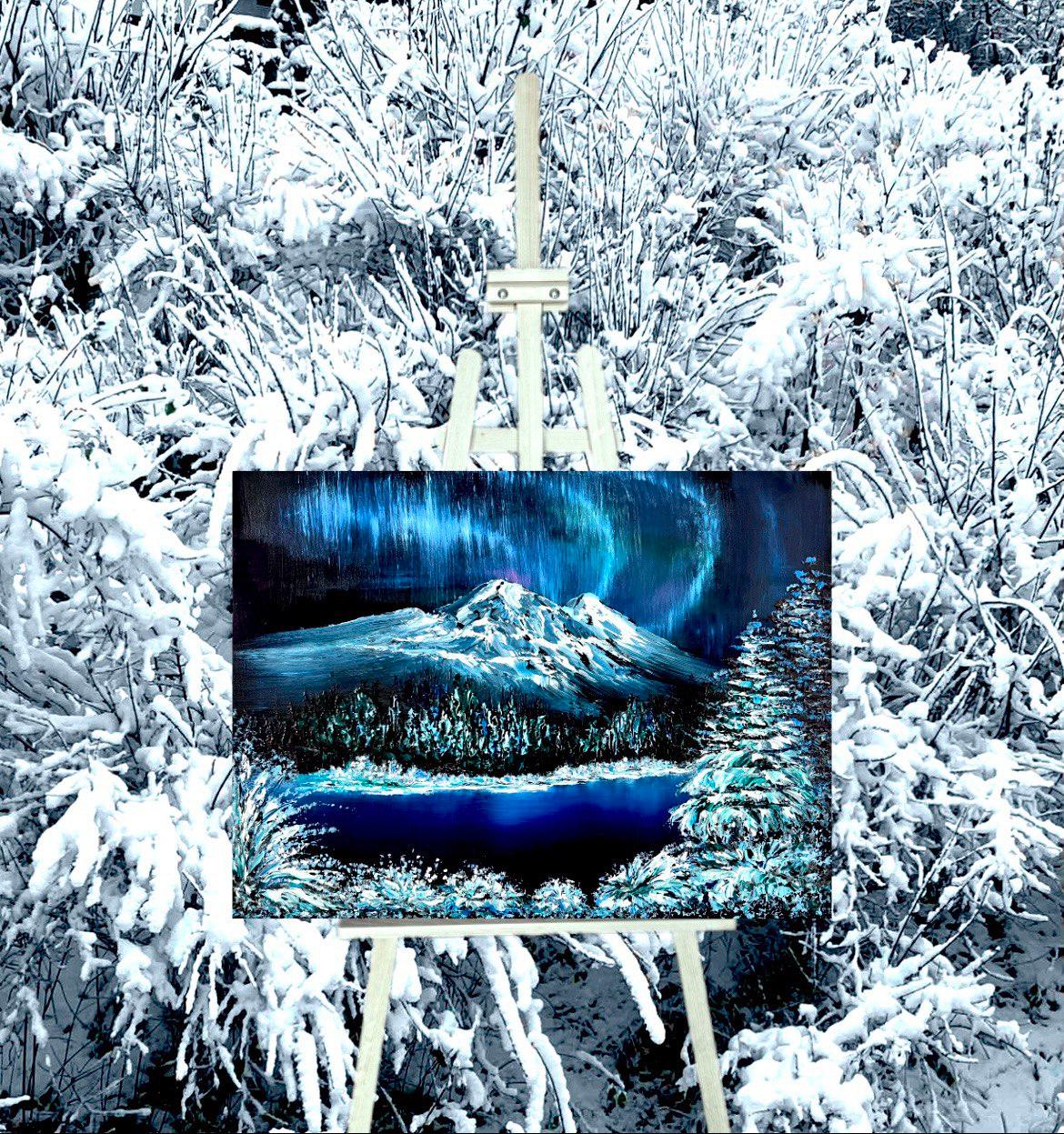 Fiaba d'inverno / Impressionismo / Olio / Inverno, neve, cielo, aurora boreale. in vendita 9