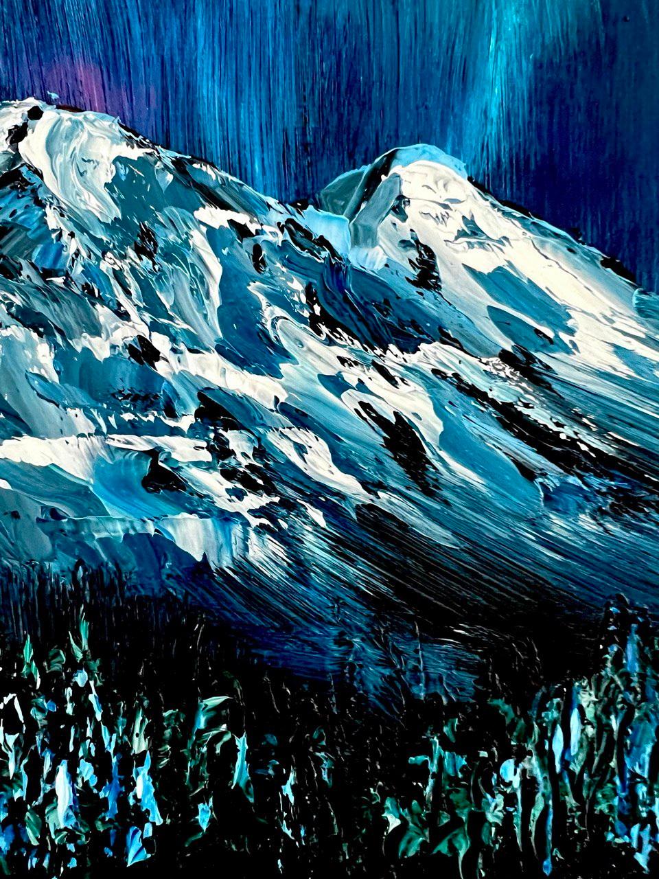 Fiaba d'inverno / Impressionismo / Olio / Inverno, neve, cielo, aurora boreale. - Painting Impressionismo astratto di Vik Schroeder 