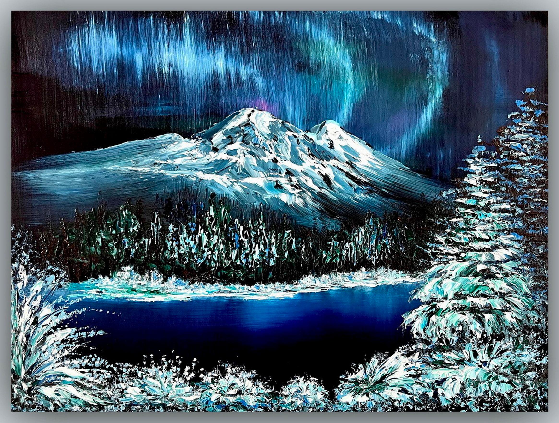 Fiaba d'inverno / Impressionismo / Olio / Inverno, neve, cielo, aurora boreale. in vendita 2