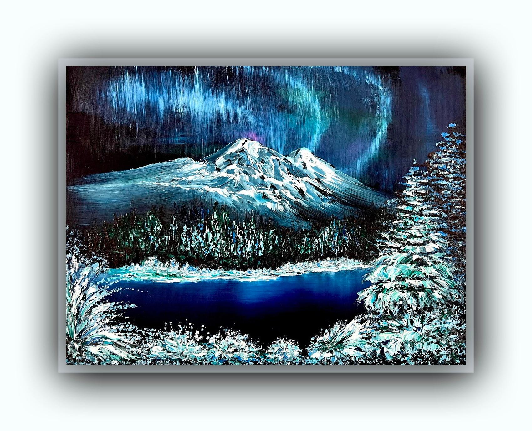 Fiaba d'inverno / Impressionismo / Olio / Inverno, neve, cielo, aurora boreale. in vendita 3