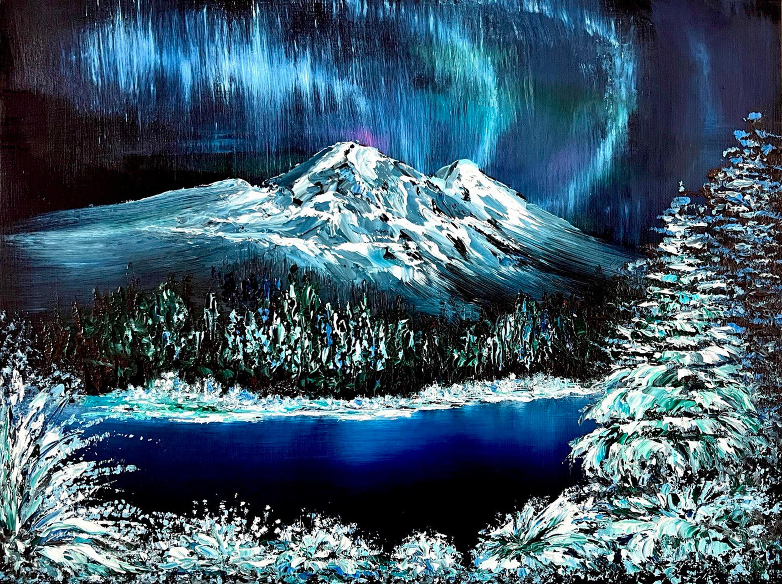Interior Painting di Vik Schroeder  - Fiaba d'inverno / Impressionismo / Olio / Inverno, neve, cielo, aurora boreale.