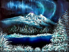 Cuento de Hadas de Invierno / Impresionismo / Óleo / Invierno, Nieve, Cielo, Aurora Boreal.