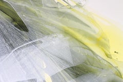 Grüne Blumenabstraktion, acytisches Gemälde auf synthetischem Papier