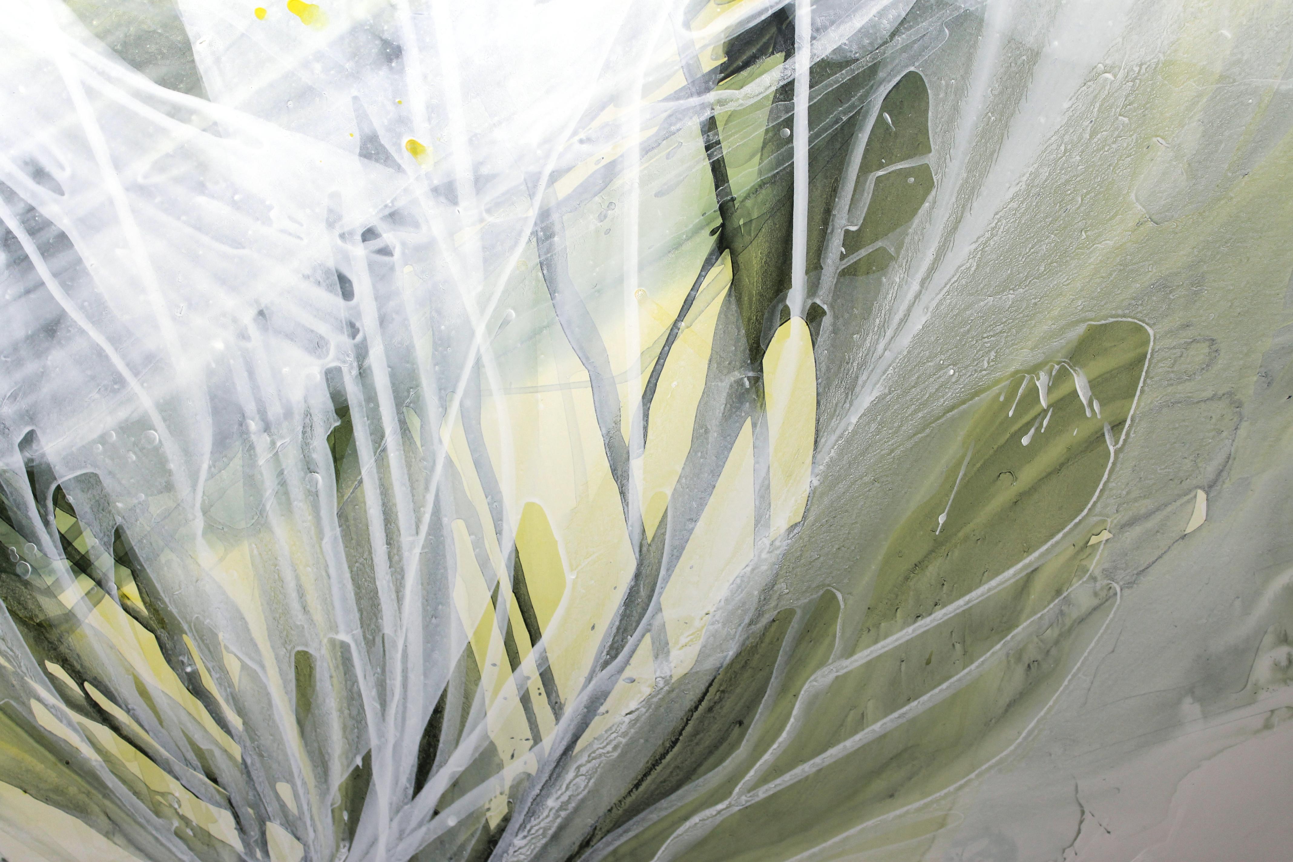 Greenery Floral Abstraction, acylic painting on synthetic paper For Sale 1