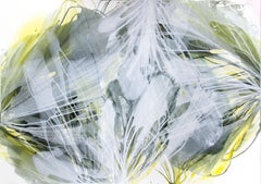Abstracción floral verde, pintura acrílica sobre papel sintético