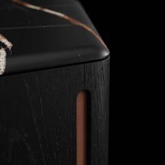 Vikander Night Stand - Marble Top, Wood Structure & Finger Groove Handle Leather