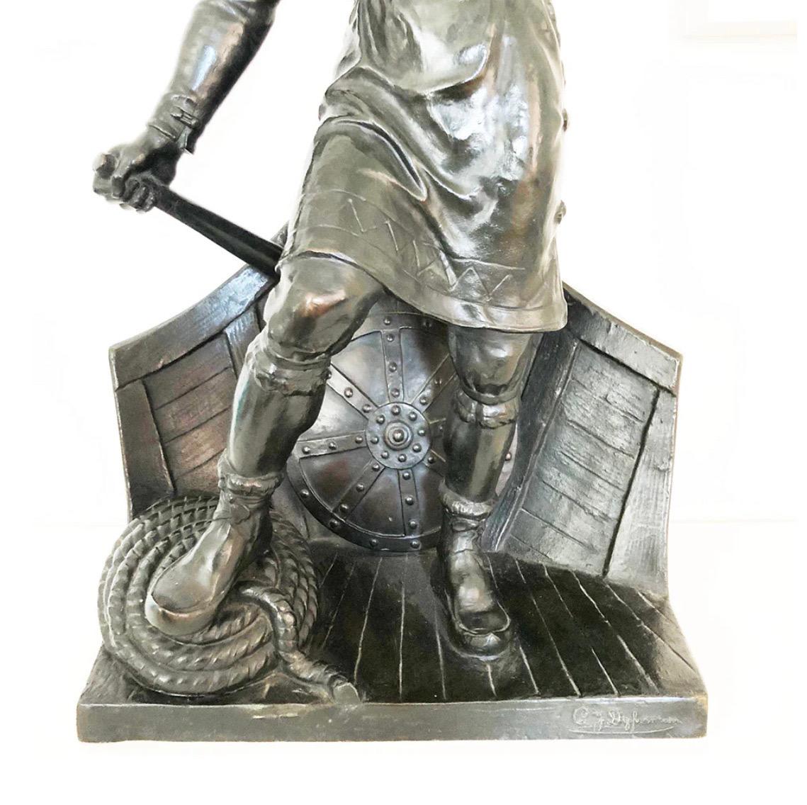 Viking at Stern Bronze Sculpture by Carl-Johan Dyfvermans, Antiques  For Sale 1