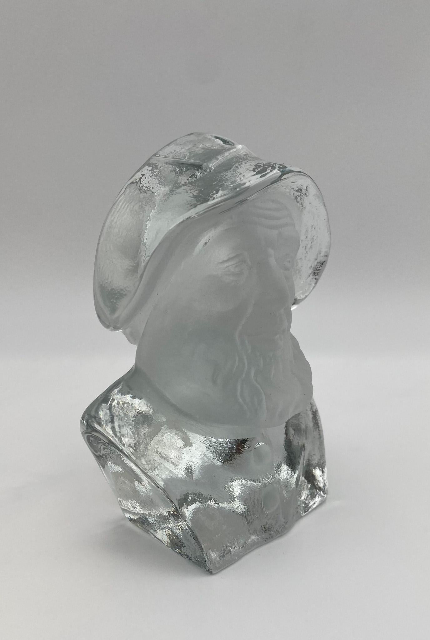 Mid-Century Modern Sculpture de buste de pêcheur Viking en verre, presse-papiers ou serre-livres  États-Unis en vente