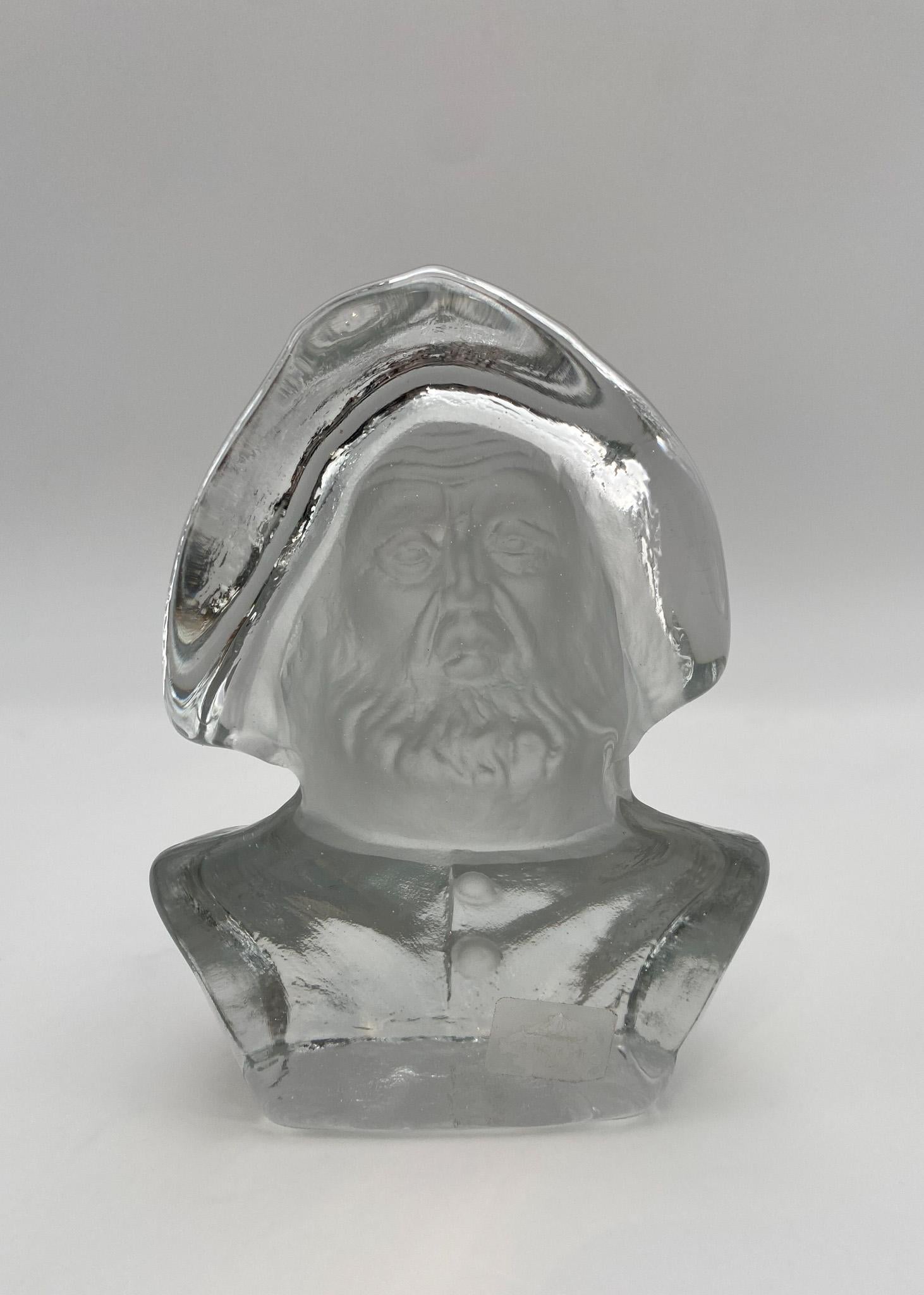 Mid-Century Modern Viking Glass Fisherman Bust Sculpture, Paperweight or Bookend,  United States For Sale