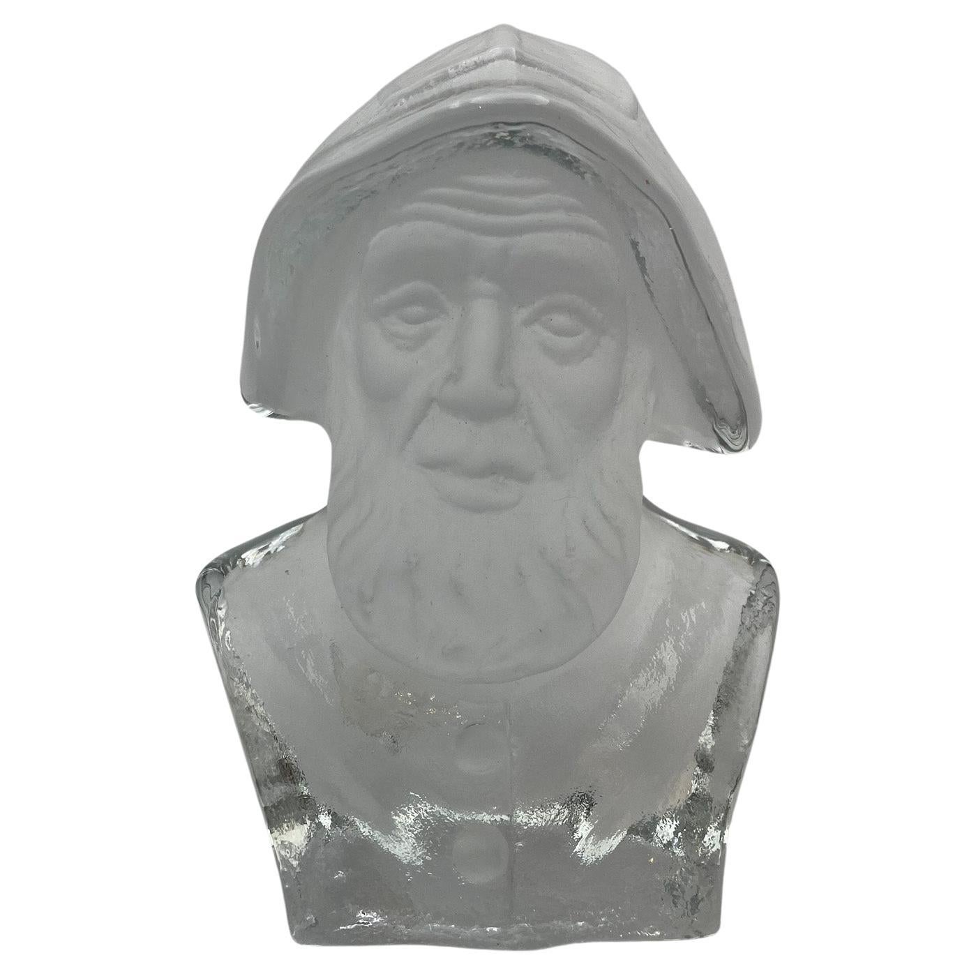 Sculpture de buste de pêcheur Viking en verre, presse-papiers ou serre-livres  États-Unis