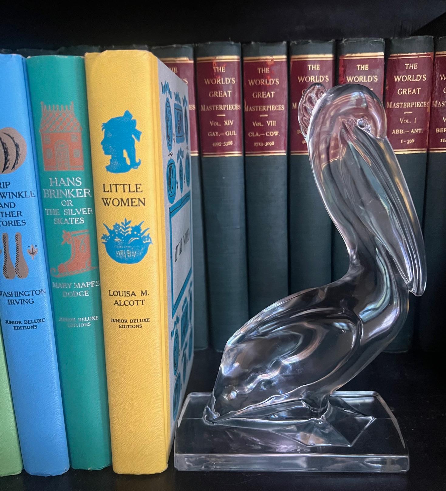 Art Nouveau Viking Glass Pelican Bookends, Set of 2