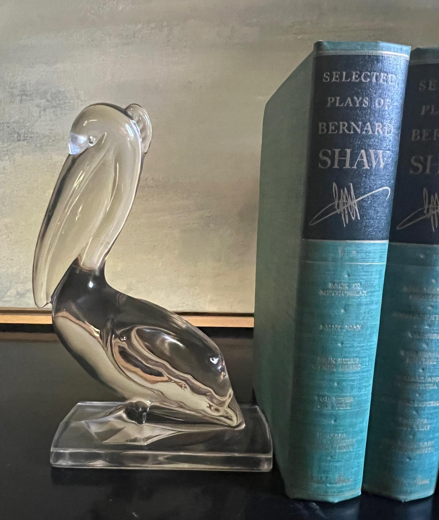 Late 20th Century Viking Glass Pelican Bookends, Set of 2