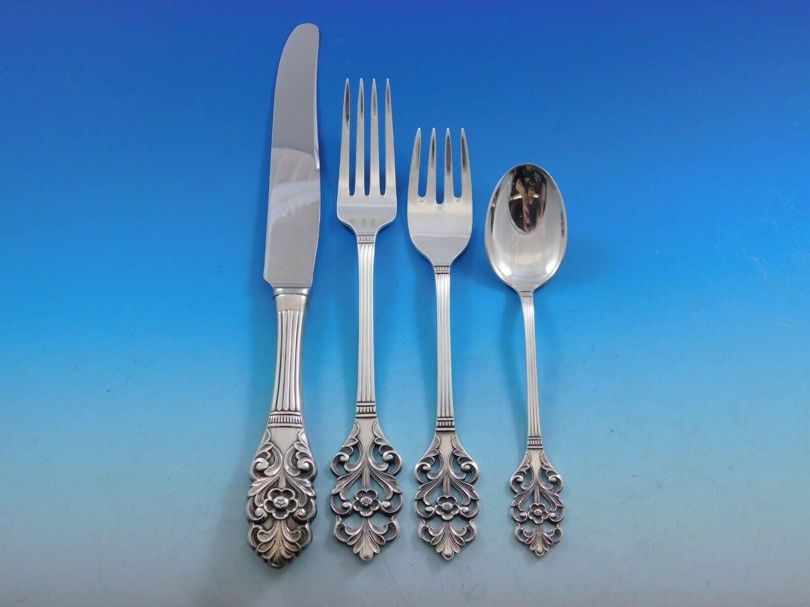 Viking Rose by Marthinsen Norway Sterling Silver Flatware Set Service 48 Pcs In Excellent Condition In Big Bend, WI