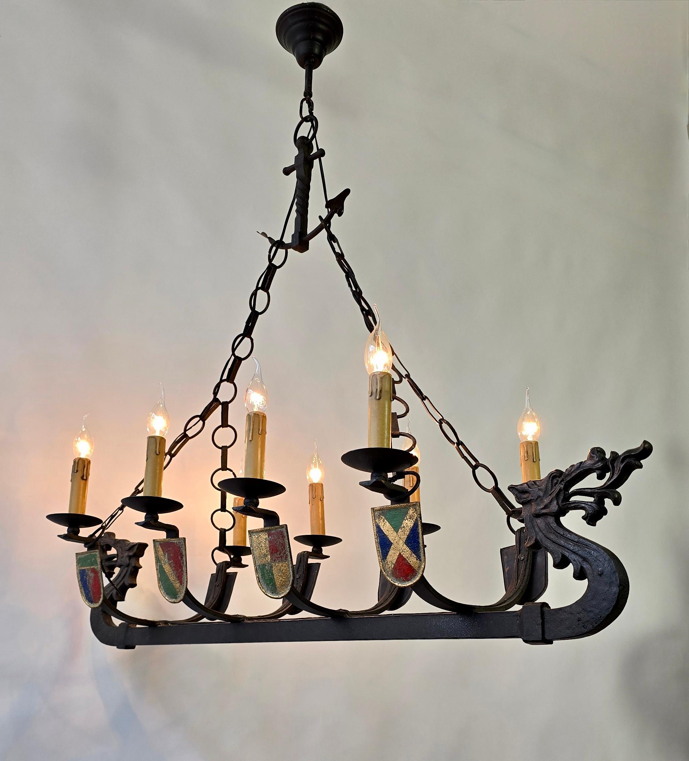 Rustic Viking Ship Dragon Boat Chandelier For Sale