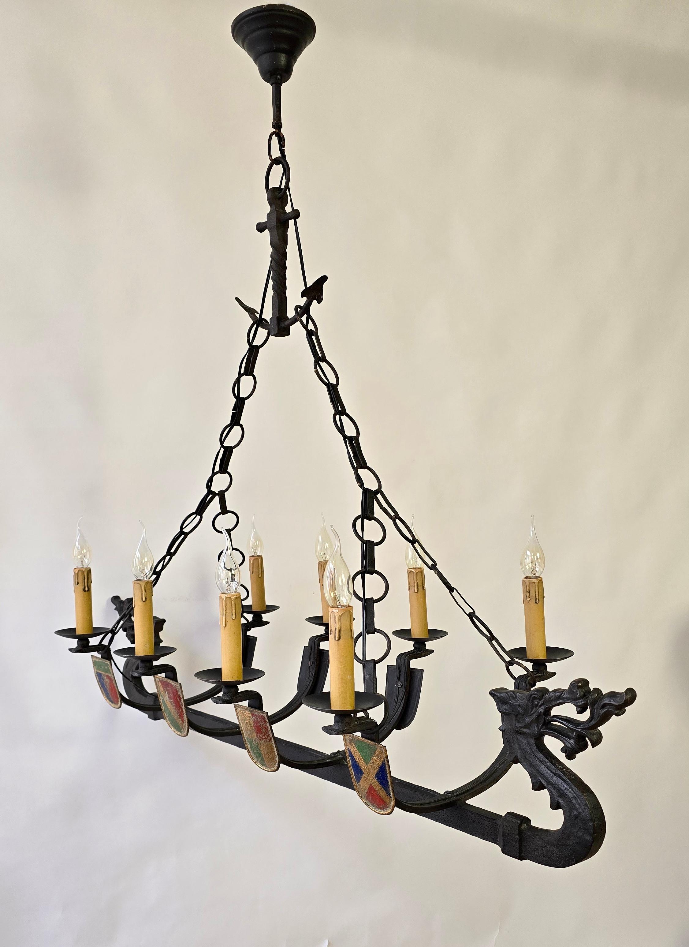 French Viking Ship Dragon Boat Chandelier For Sale